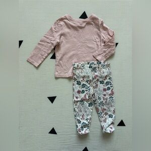 Little Planet|Baby girl set,ribbed floral leggings & light pink long sleeve top•